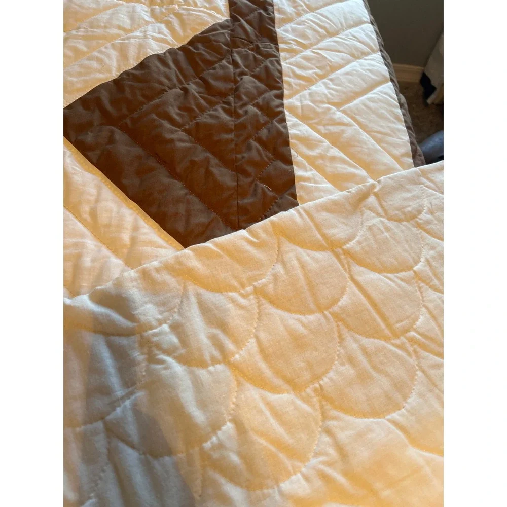 Brown and Cream Floral Patchwork Quilt - Home Bedding